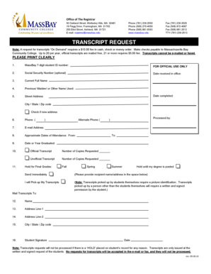MassBay Community College Transcript Request Form