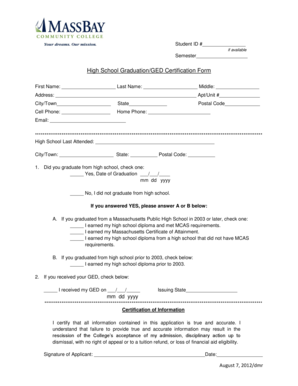 High School Graduation/GED Certification Form