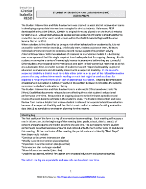 Student Intervention and Data Review Form