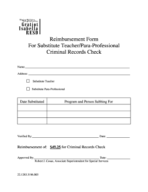 Reimbursement Form for Substitute Teacher/Para-Professional