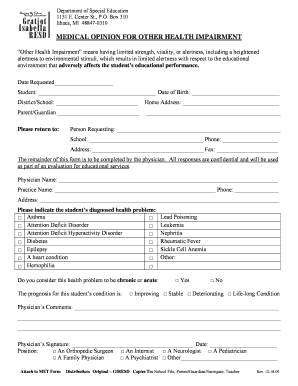 Medical Opinion for Other Health Impairment