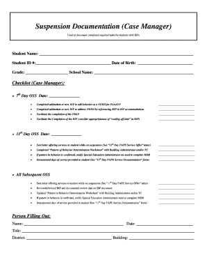 Suspension Documentation Form for IEP Students