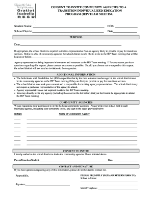 Consent to Invite Community Agencies to IEP Team Meeting