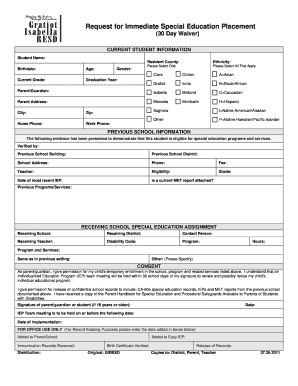Request for Immediate Special Education Placement