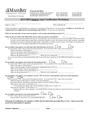 2013-2014 Student Asset Verification Worksheet
