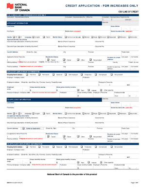 Credit Application for Increase