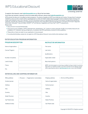 WPS Educational Discount Application Form
