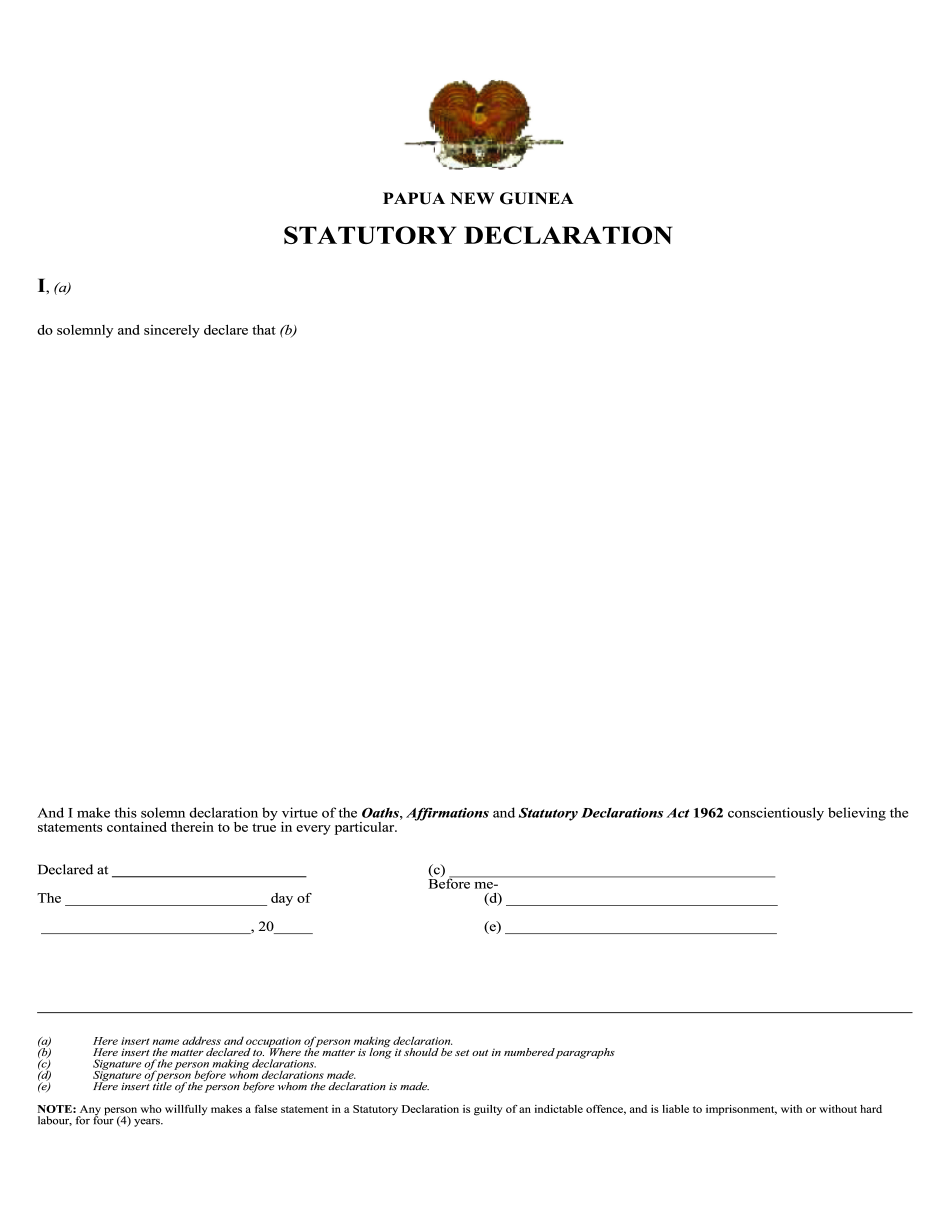 Papua Statutory Declaration Form