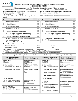 Breast and Cervical Cancer Control Program Screening Form