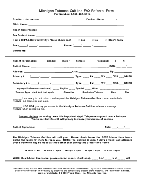 Michigan Tobacco Quitline Fax Referral Form