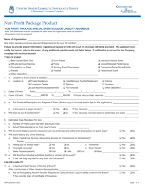 Non Profit Package Special Events Liquor Liability Addendum