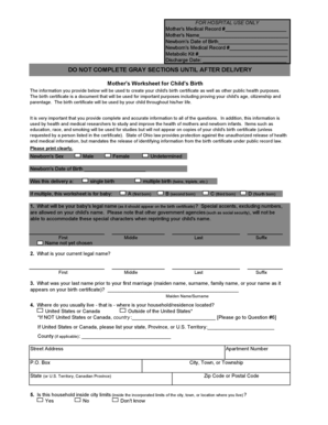 Ohio Newborn's Birth Certificate Worksheet