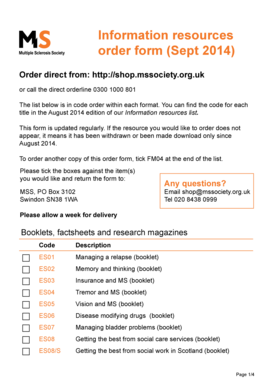 MS Society Information Resources Order Form