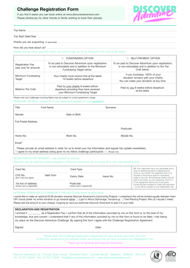 Discover Adventure Challenge Registration Form