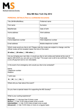 Bike MS New York City 2012 Registration Form
