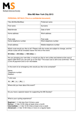 Bike MS New York City 2013 Registration Form