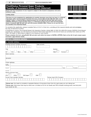 Transfer of Insurance Cover Form