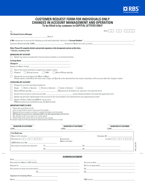 Customer Request Form for Account Changes