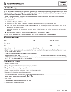 Service Change Form ENR-110