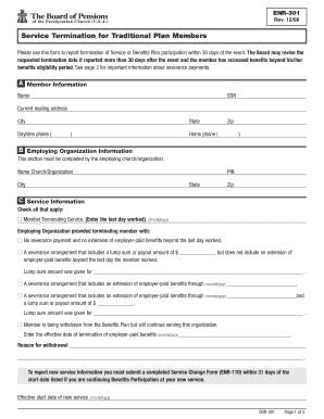 Service Termination for Traditional Plan Members