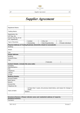 Supplier Agreement Form