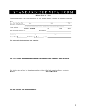 Standardized Vita Form