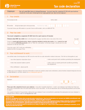 New Zealand Tax Code Declaration Form IR 330