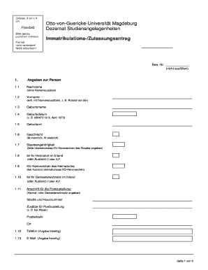 Immatrikulations-/Zulassungsantrag
