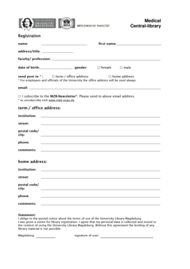 Anmeldeformular der Universitätsbibliothek Magdeburg