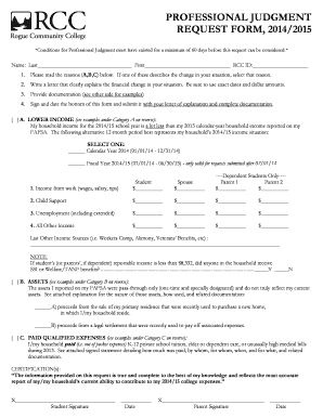 Professional Judgment Request Form