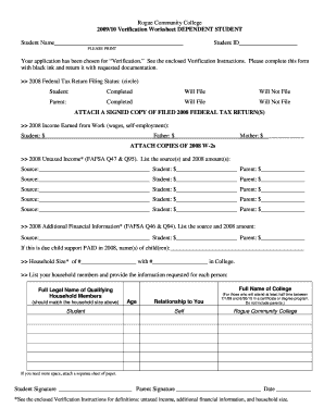 Rogue Community College Verification Worksheet