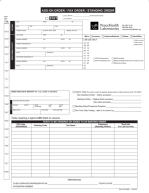 Add -on order / fax order / standing order - PeaceHealth Laboratories - peacehealthlabs