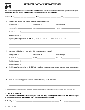 Student Income Report Form