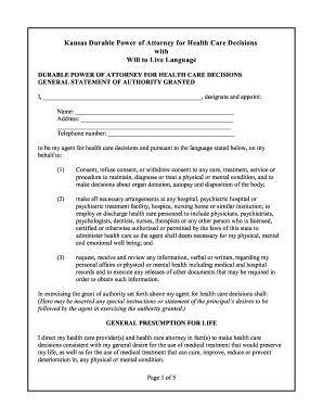 Kansas Durable Power of Attorney for Health Care Decisions