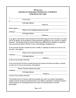Michigan Durable Power of Attorney for Healthcare