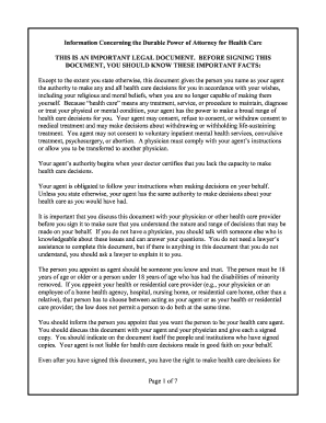 Texas Durable Power of Attorney for Health Care