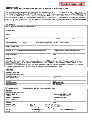 NCOALink Processing Acknowledgement Form