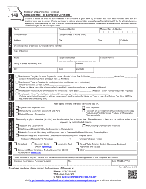 Missouri Sales and Use Tax Exemption Certificate