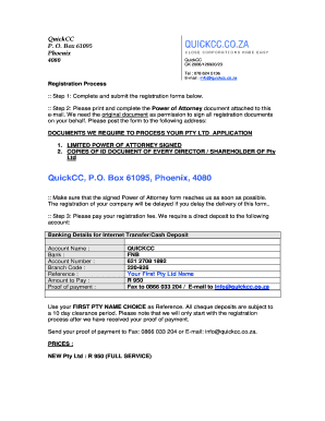 South Africa Pty Ltd Company Registration Form