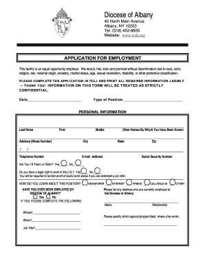 Diocese of Albany Employment Application