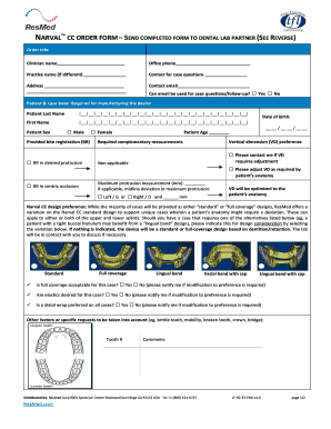 Narval CC Dental Order Form