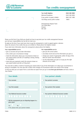 UK Tax Credits Overpayment Dispute Form