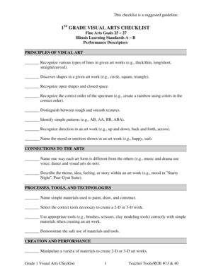 1st Grade Visual Arts Checklist