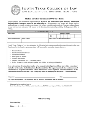 Student Directory Information Opt Out Form
