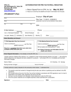 CPA Pre-Tax Payroll Reduction Authorization