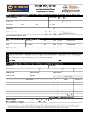 NAPA Equipment Financing Application