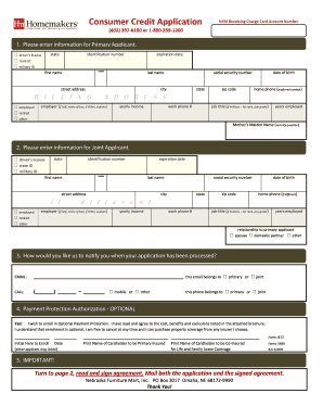 Nebraska Furniture Mart Revolving Charge Card Application