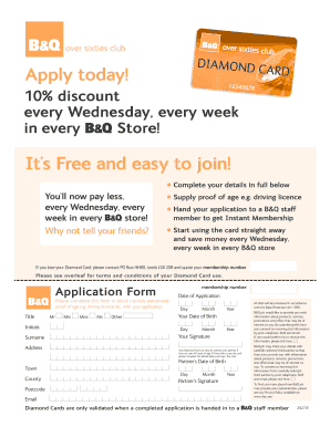 B&Q Over Sixties Club Application Form