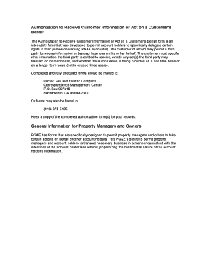 Authorization to Act on a Customer's Behalf