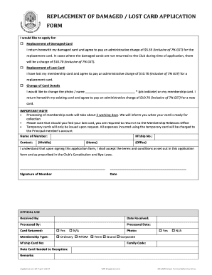 Replacement of Damaged or Lost Card Application